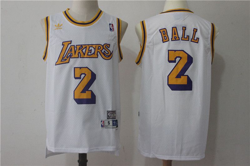 Men Los Angeles Lakers #2 Lonzo Ball White throwback NBA Jerseys